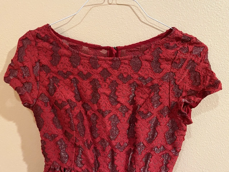 HOLIDAY CHRISTMAS Moulinette Soeurs Anthropologie Ruby Red Lace A Line Dress 4 - Image 4 of 4