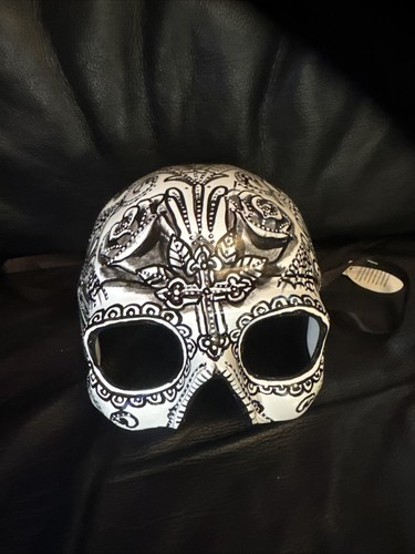 Halbschädel Maske Bart Tag der Toten Maske Dia de los Muertos handbemalt schwarz - Bild 4 von 10