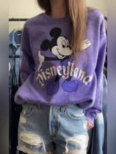 Disney Parks purple acid wash retro Mickey Disneyland crewneck sweatshirt SM