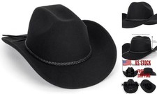 Vintage Western Cowboy Hat for Men Women - Wide Brim Cowgirl Medium Black H1