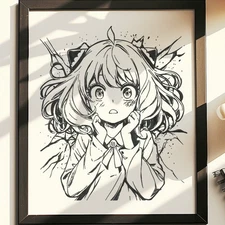 Hand Drawn (Not a Print) Anya Forger Spy x Family Framed Pen and Ink Art Drawing