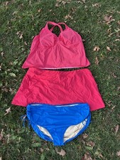 Women  s Lands End Plus Size 26W Pink Polka Dot Swim Set  Bottoms, swim skirt