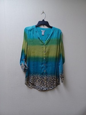 Multiples Women's Long Sleeve Multicolor Leopard Butto Down Shirt/Blouse Size S 