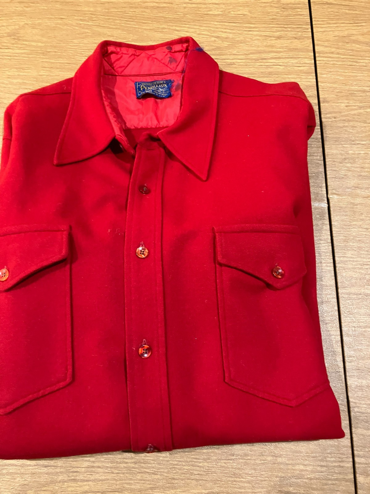 Vintage Pendleton Solid Red Shirt 100% Virgin Woo… - image 3