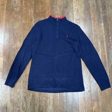 Polo Ralph Lauren Boys 1/4 Zip Knit Sweater Blue Mock Neck Size XL 18/20