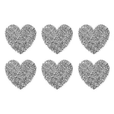 6 Pcs Heart Iron on Patches 5.5cm Sew on Patches for DIY Crafts, Silver White