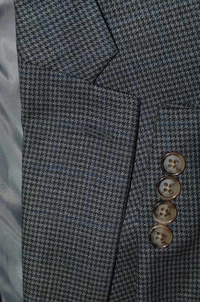 NUEVO 44S LAUREN RALPH LAUREN Abrigo de Lana de Seda Gris Azulado Perros Dientes Cuadros Foto 4 de 4