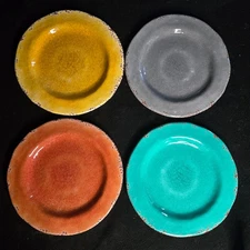 PIER 1 Imports CARMELO Lot 4 Set Rustic Crackle Melamine Dinner Plates 8-3/4”