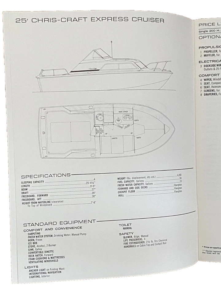 1973 Chris Craft Boats Specifications and Price Schedule Brochure - Image 2 of 4