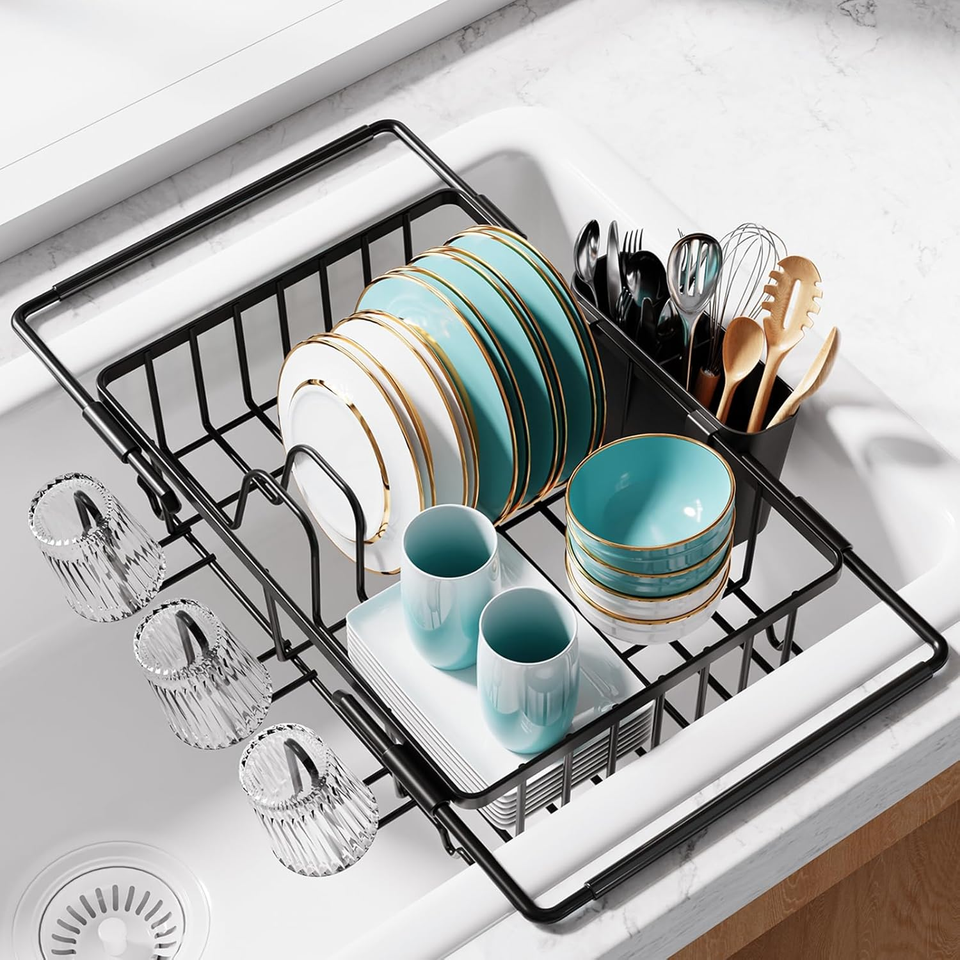 Dish Drying Rack over the Sink Expandable Stainless Steel Kitchen Dish ...