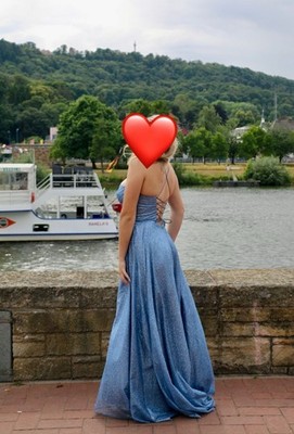 Bonnie Blush Abendkleid Smoky Blue Gr 38 Nur Einmal Getragen! Top Zustand