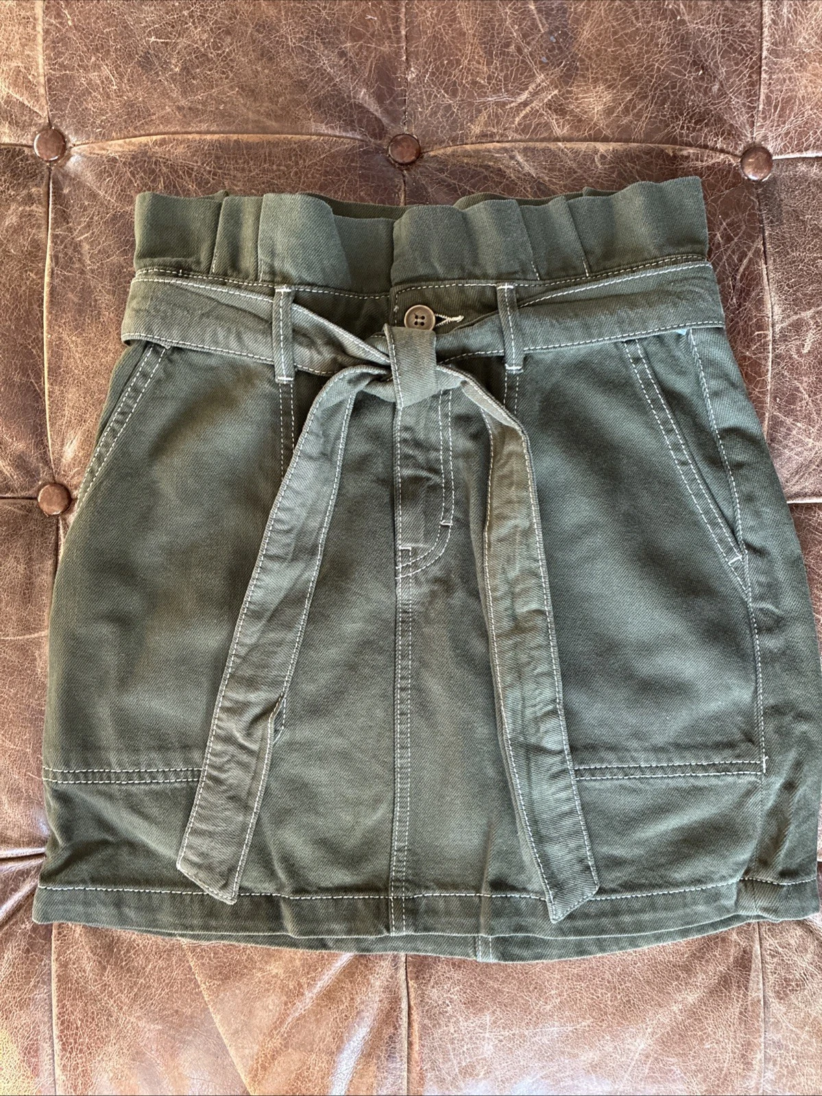 Free People Skirt Womens 4 Splendor in the Grass Tie Green Paperbag Waist