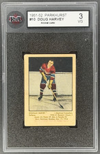 1951-52 Parkhurst Doug Harvey Rookie RC Card KSA 3 #10 Hockey. rookie card picture