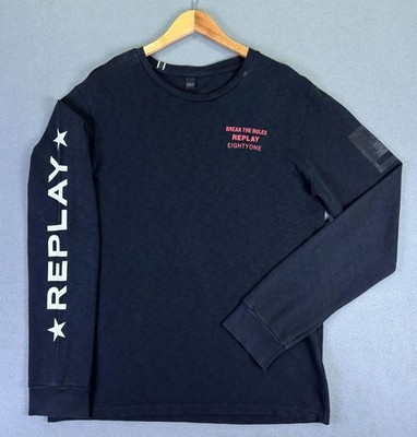 Replay Shirt XL Black Break The Rules Destroyed Sport Eighty One Sleeve Hit