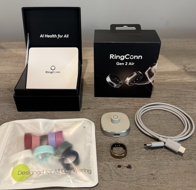 RingConn Gen 2 Air Smart Ring Activity Tracker Size 8 Dune Gold w/Cable & Covers