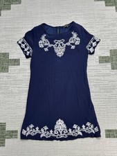 Lulus Dress Womens Medium Blue White Embroidered Blouson