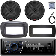 Pyle Single-DIN Marine Receiver W/Kit  Adapter Plate, 2x 6.5" 600W Max Speakers