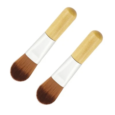 2Pcs Bamboo Handle Mini Cosmetic Brushes Durable Portable Makeup Tools - Image 1 of 4
