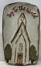 Mud Pie Home Joy To The World Church Chapel Christmas Stoneware Tidbit Tray 7.7”