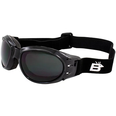 EAGLE ANTI-FOG SUPER DARK LENS GLOSSY BLACK FRAME MOTORCYCLE GOGGLES BY BIRDZ