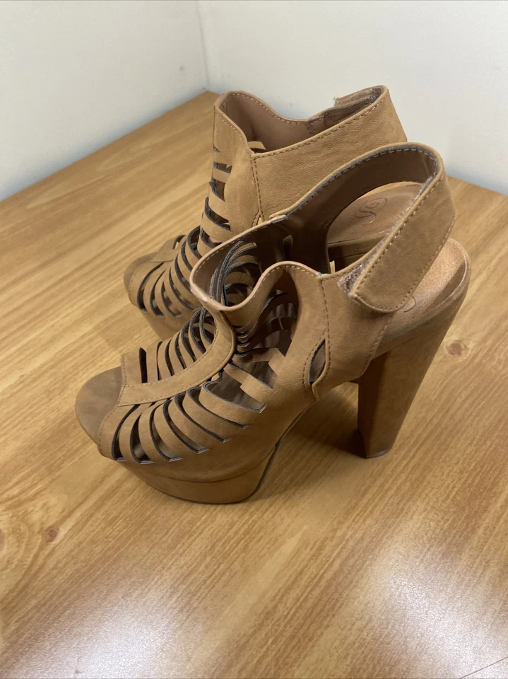 Tacón grueso Delicious Ibiza tostado punta abierta para mujer talla 8,5 Foto 4 de 4