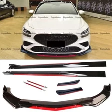 Front Bumper Lip Spoiler 86" Side Skirt For Genesis G70 G80 G90Black Red