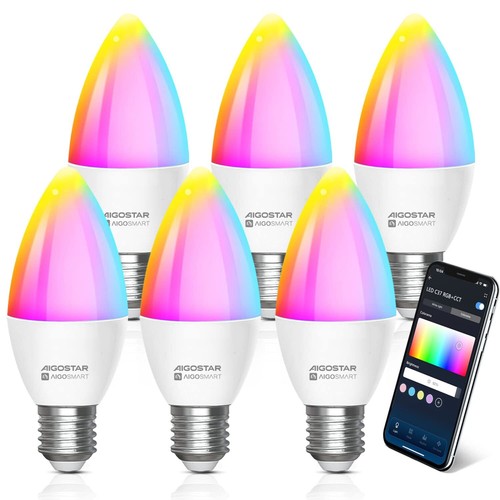 6x Aigostar E27 /C37 Smart Bulb, WiFi Smart Candle LED Leuchtmittel