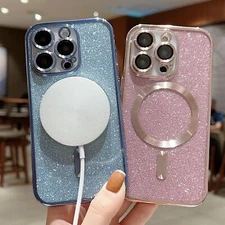 Mag Safe Magnetic Case For iPhone 16 Pro Max 15 14 13 WOMEN Bling Glitter Cover