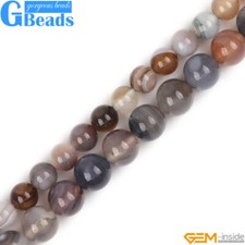 Natural Round Smooth Botswana Agate Gemstone Beads for Jewelry Making Strand 15"
