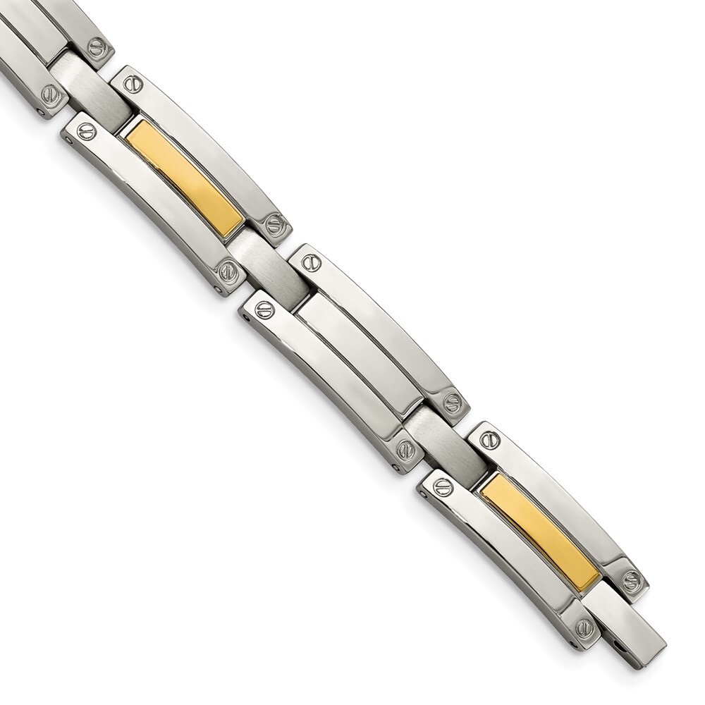 Stainless Steel with 14k Gold Accent Polished Link Bracelet