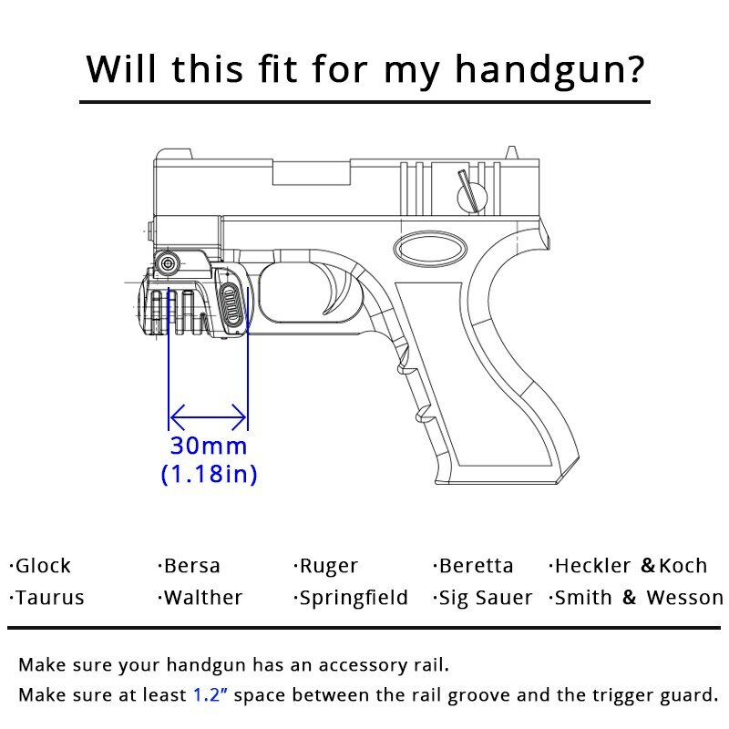 USB Rechargeable Red/Green/Blue Laser Sight For Taurus G3 G3C & Beretta PX4 Storm - Rail Mount