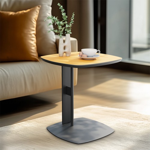 Retro C-Shaped Side Table Saddle Leather Tabletop Couch Side Table Living Room - Picture 21 of 26
