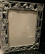 Vintage Metal Photo / Picture Frame, Roses Silver 13.25" x 11.25" for 10" x 8"