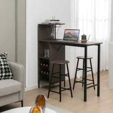 3Pcs Bar Table And Stools Set Kitchen Dining Set Wine Rack Glass Holder For Home