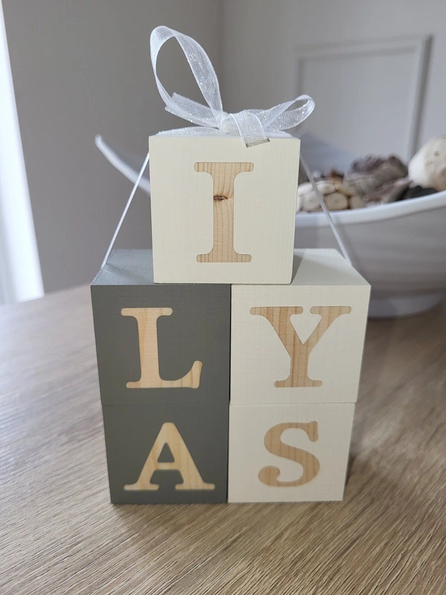 PERSONALISED WOODEN BABY NAME BLOCKS NURSERY SIGN DECOR BABY SHOWER GIFT