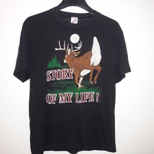 Deer Running Story Of My Life 1988 Made In USA Vtg 80s Mens Graphic Tshirt