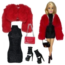 Eledoll Clothes RED FUR Fashion Pack for 12 inch Fashion Doll