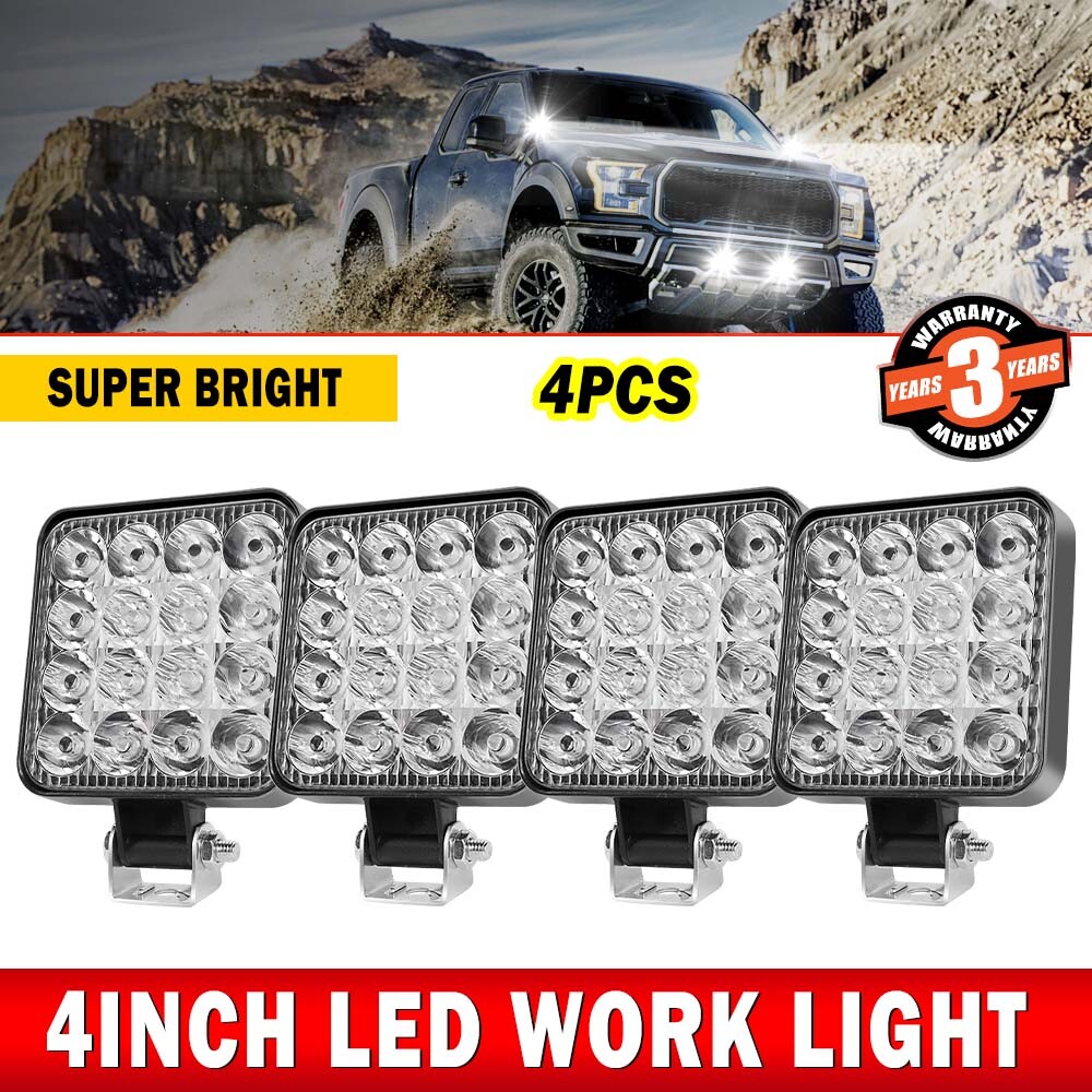 PICAA 2 piezas Faro Trabajo LED Focos de Coche 12V 24V 4 pulgadas 60W 8D Faros Led Tractor 6000K IP67 Impermeable Off-road Foco de Trabajo LED para Moto ATV SUV Tractor Camión