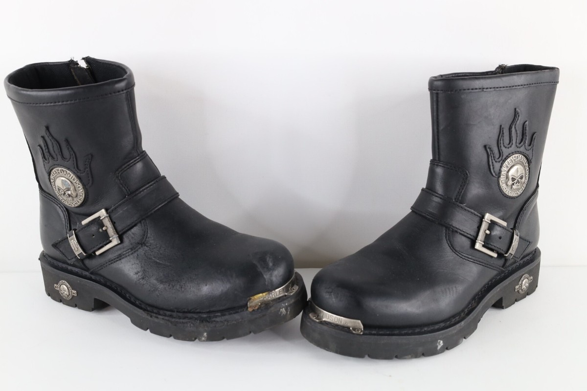90s ハーレーダビッドソン　ウエスタンブーツ Vintage 90s Harley Davidson Mens 8.5 Leather Fire Flames Skull