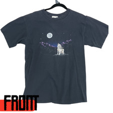 Vintage 90s Wolf Howling Moon Mountain Graphic T-Shirt USA Made Size L Mens
