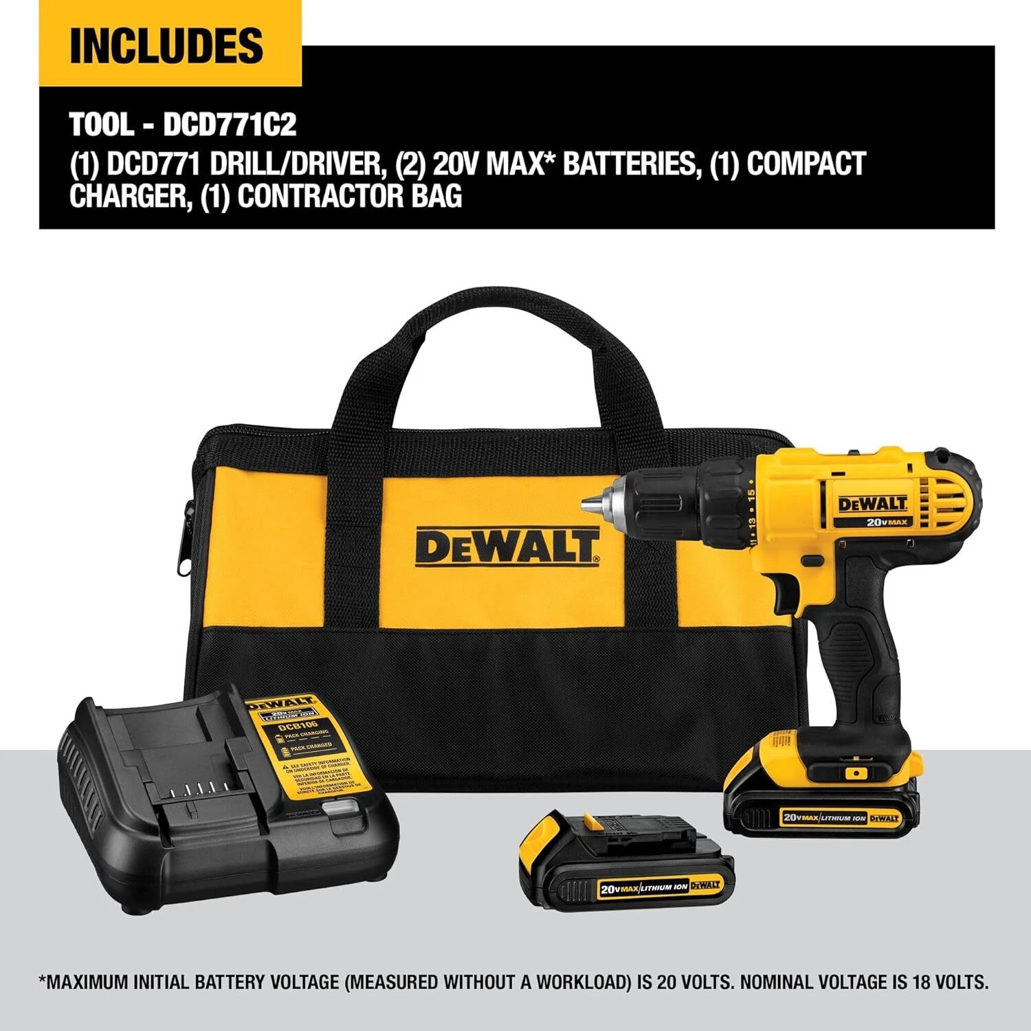 Brand New 20V Max Cordless Drill/Driver Kit, 2 Batteries and Charger Included