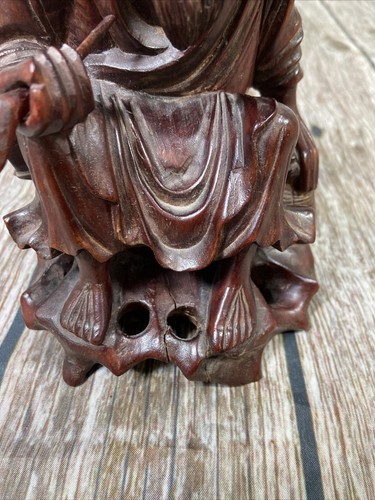Vintage Chinese Rosewood Statue Man Wood Carving Figurine Inlay eye & Teeth 7” - Picture 18 of 19