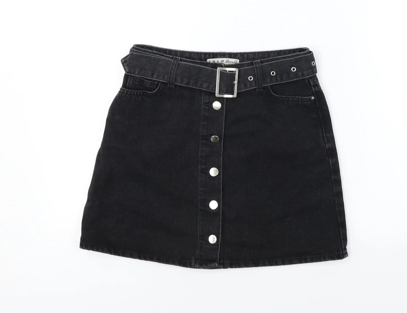 denim co Womens Black Cotton Blend A-Line Skirt Size 8
