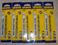 Lot of 5 Irwin 60516 1/4" 118 Conventional General Purpose High Speed Drill Bit 
