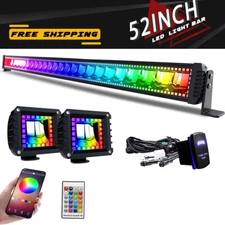 52 inch RGB LED Light Bar Offroad Driving Stobe Wireless Bluetooth Kit + 4" Pods