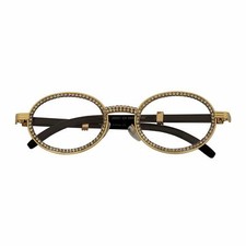 BLING ONE - Rhinestone Retro 90s Metal Round Oval Glasses Gold Clear Lens