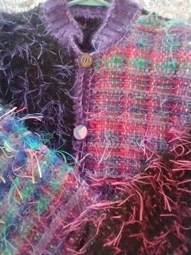 Women's Fuzzy Sweater M Hand Made Multicolor Art To Wear Cardigan - Picture 12 of 16