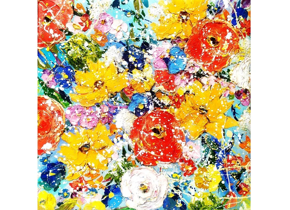 Flor Arte Original Amapola Pintura Boho Arte de Pared Impasto Floral Pintura Arte Foto 3 de 4