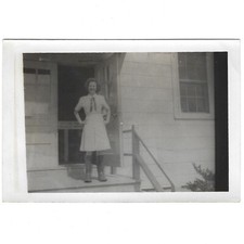 Vintage Photo Cute Woman On Front Steps In Skirt Dress Fishing Waders C1940 Babe
