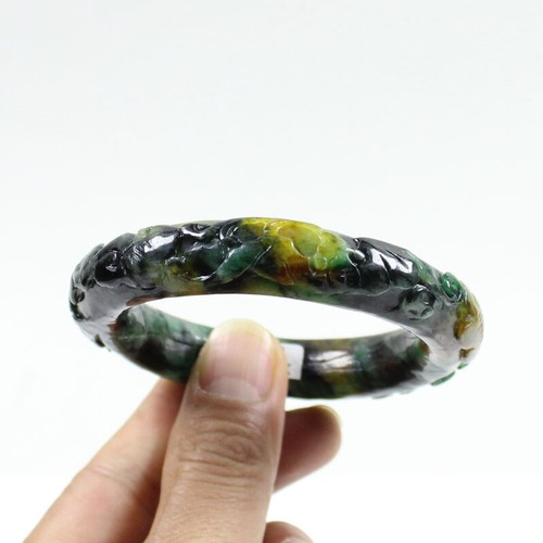 59mm Chinese Hand-carved Multi-Color Jadeite Jade Gems Bangle Bracelet j7716 - Picture 6 of 9
